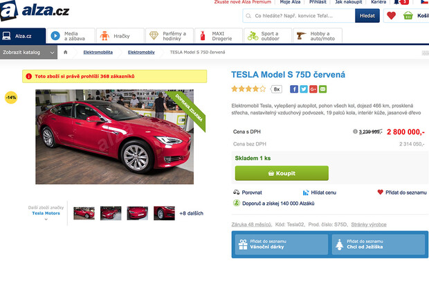Největší sleva o Black Friday? Více jak 400 tisíc na Teslu Model S na Alza.cz