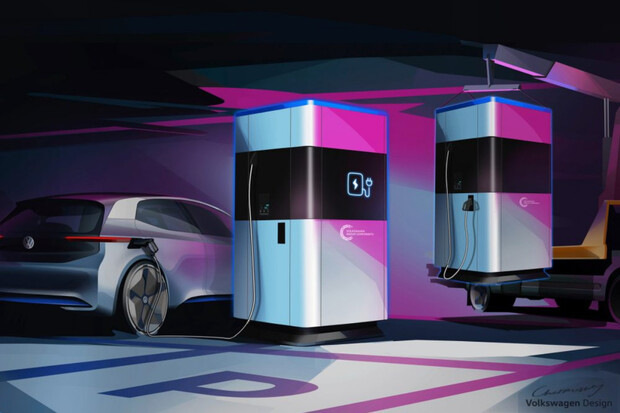 VW představil 360kWh „powerbanku“ pro elektřinou poháněné dopravní prostředky