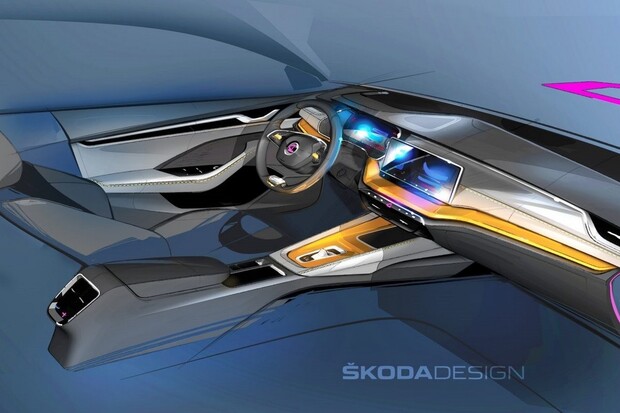 Designové skici ukazují nový koncept interiéru Škody Octavia 4. generace