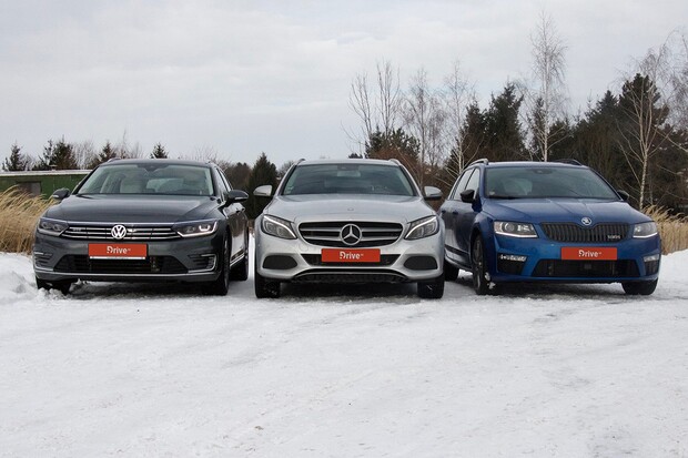 VW Passat GTE, Mercedes C 350 e Combi a Škoda Octavia RS Combi