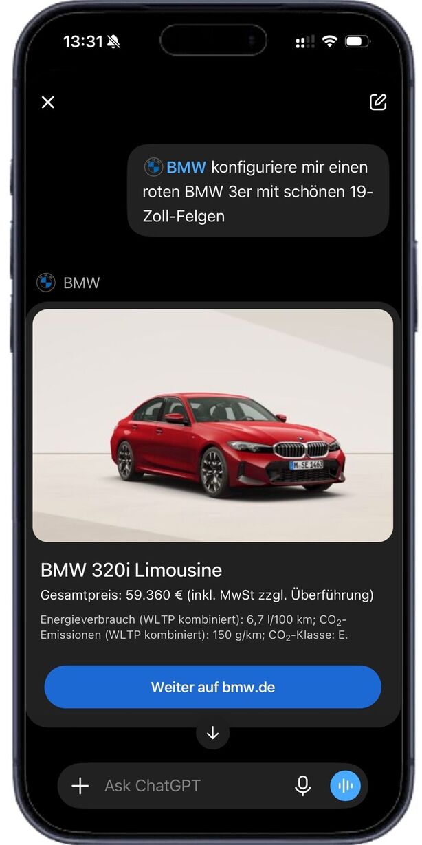 Konfigurátor vozidel BMW poháněný ChatGPT