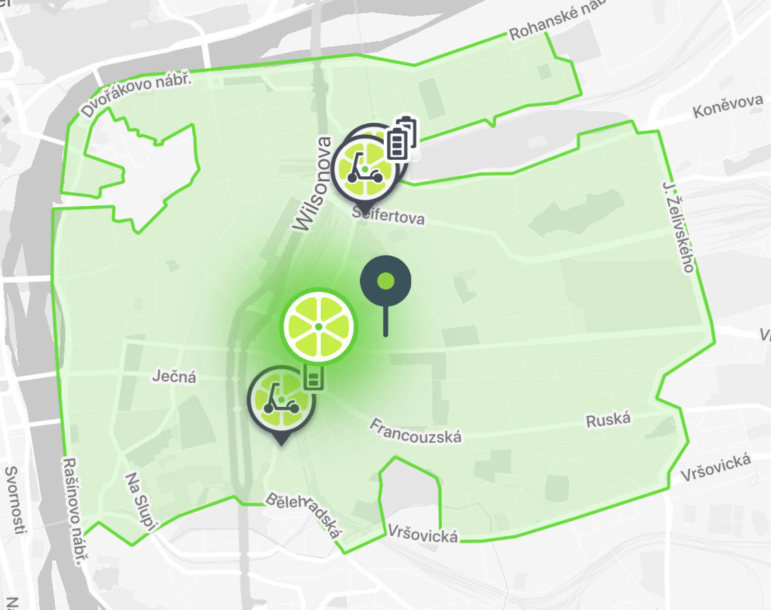 Lime – mapa provozu