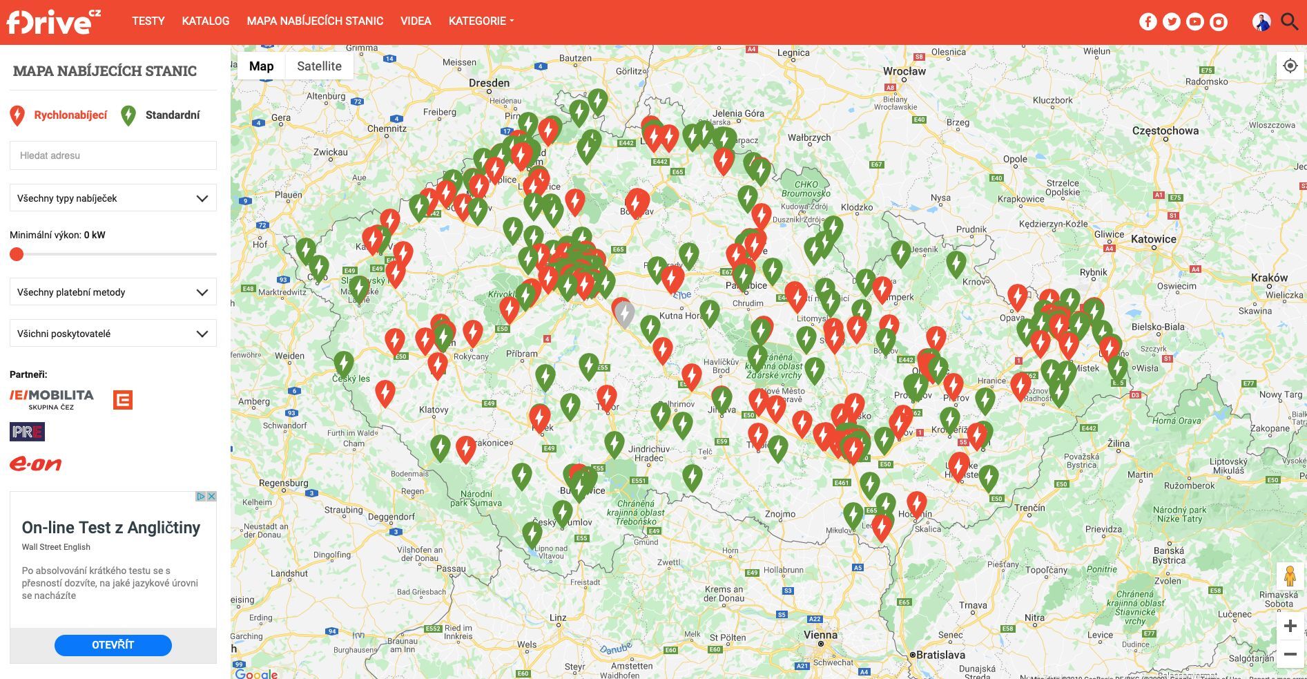 Mapa nabíjecích stanic na fDrive.cz