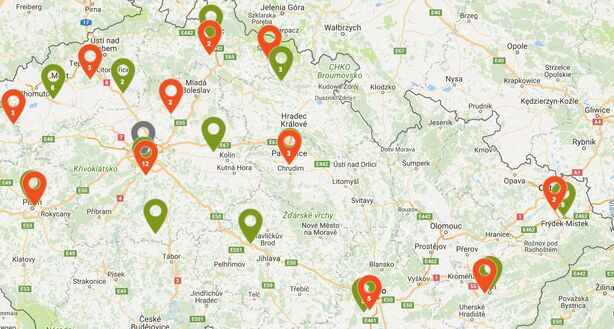 Mapa nabíjecích stanici skupiny ČEZ