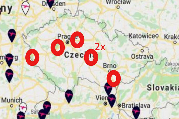 Mapa plánovaných nabíjecích stanic IONITY