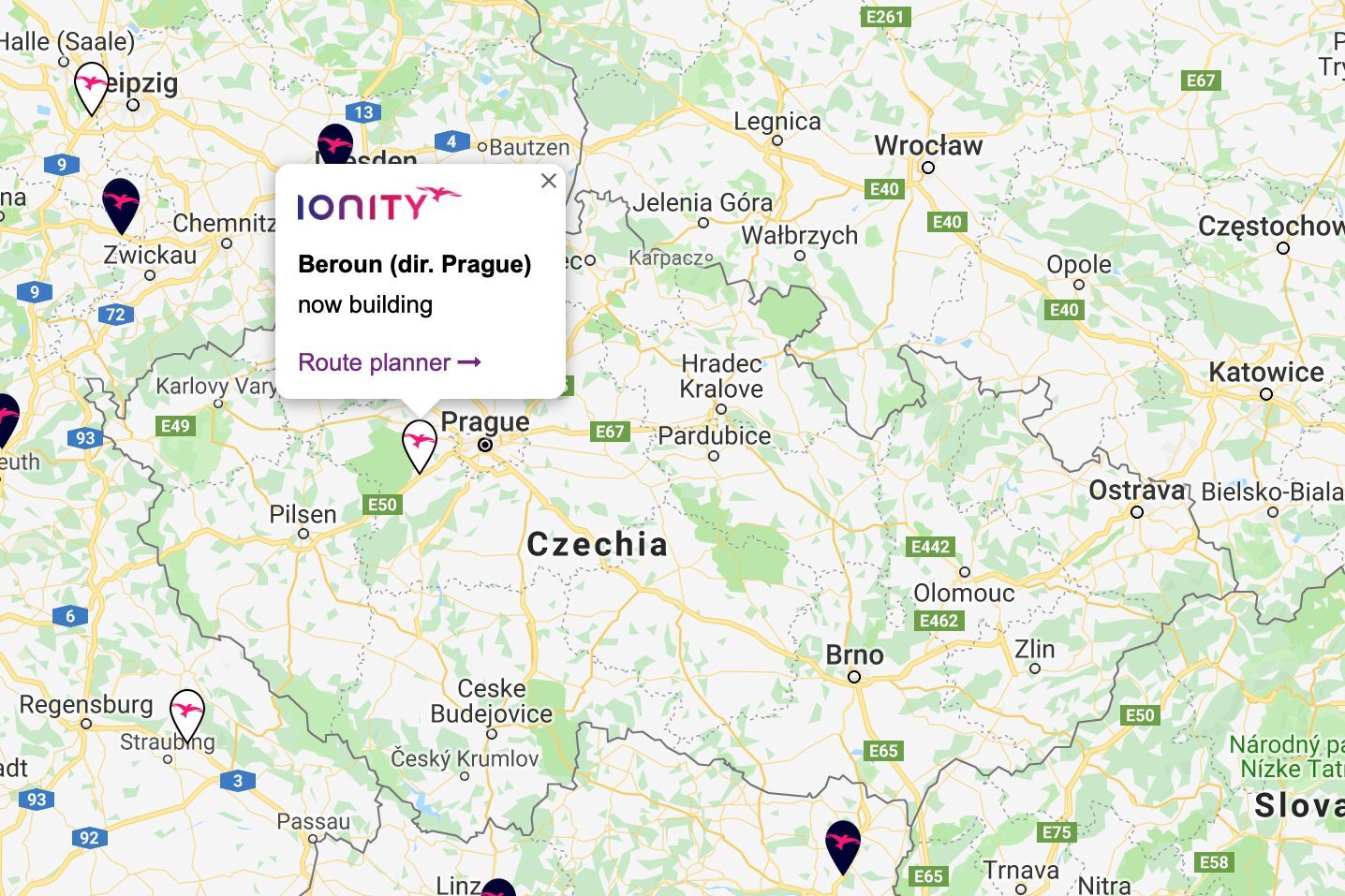 Nabíjecí stanice IONITY v České republice