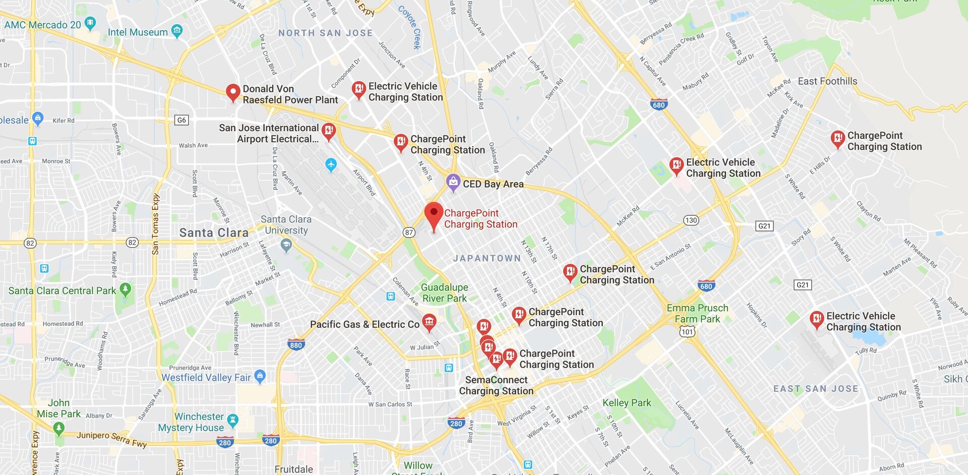 Nabíjecí stanice v Google mapách