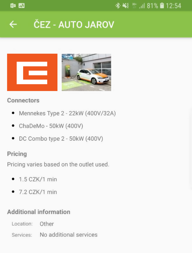 Nabíjení auta u ČEZu