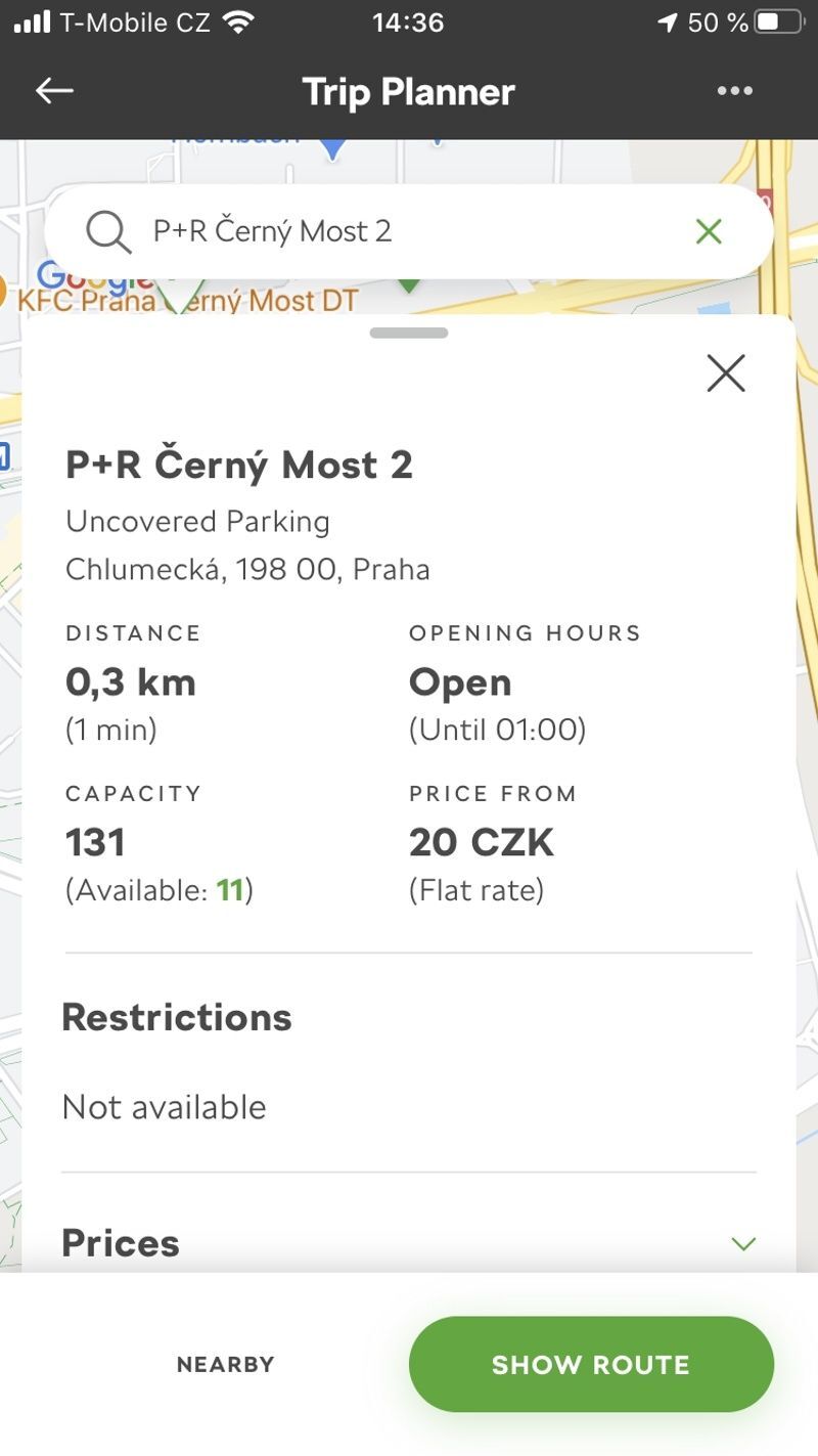Online vyhledávání volného parkování Škoda