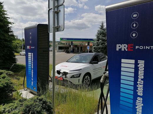 PRE, Příbram, Evropská ul. směr Praha, čerpací stanice OMV