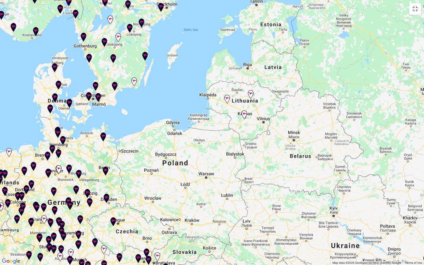 Připravované stanice IONITY na mapě