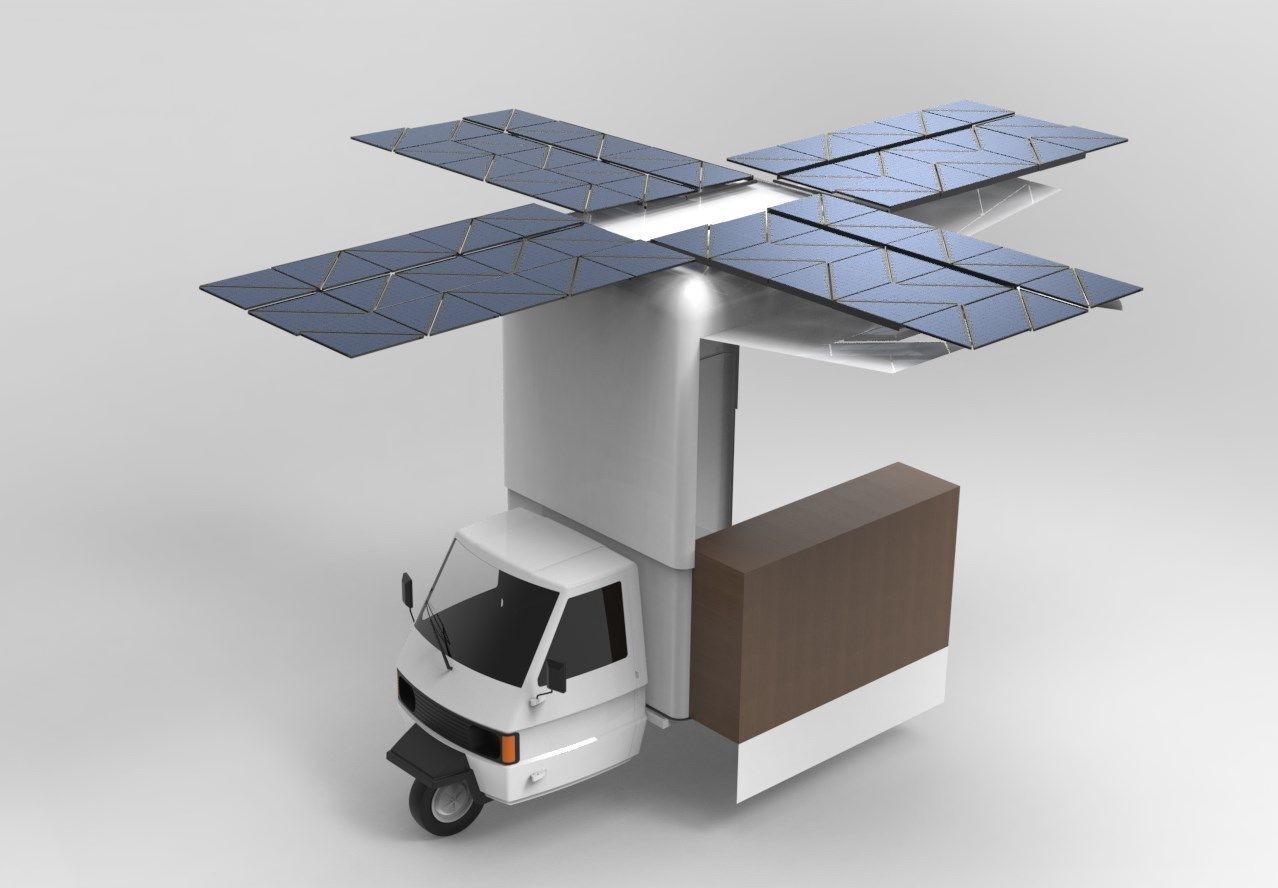Rozvážkové auto se solárním panelem