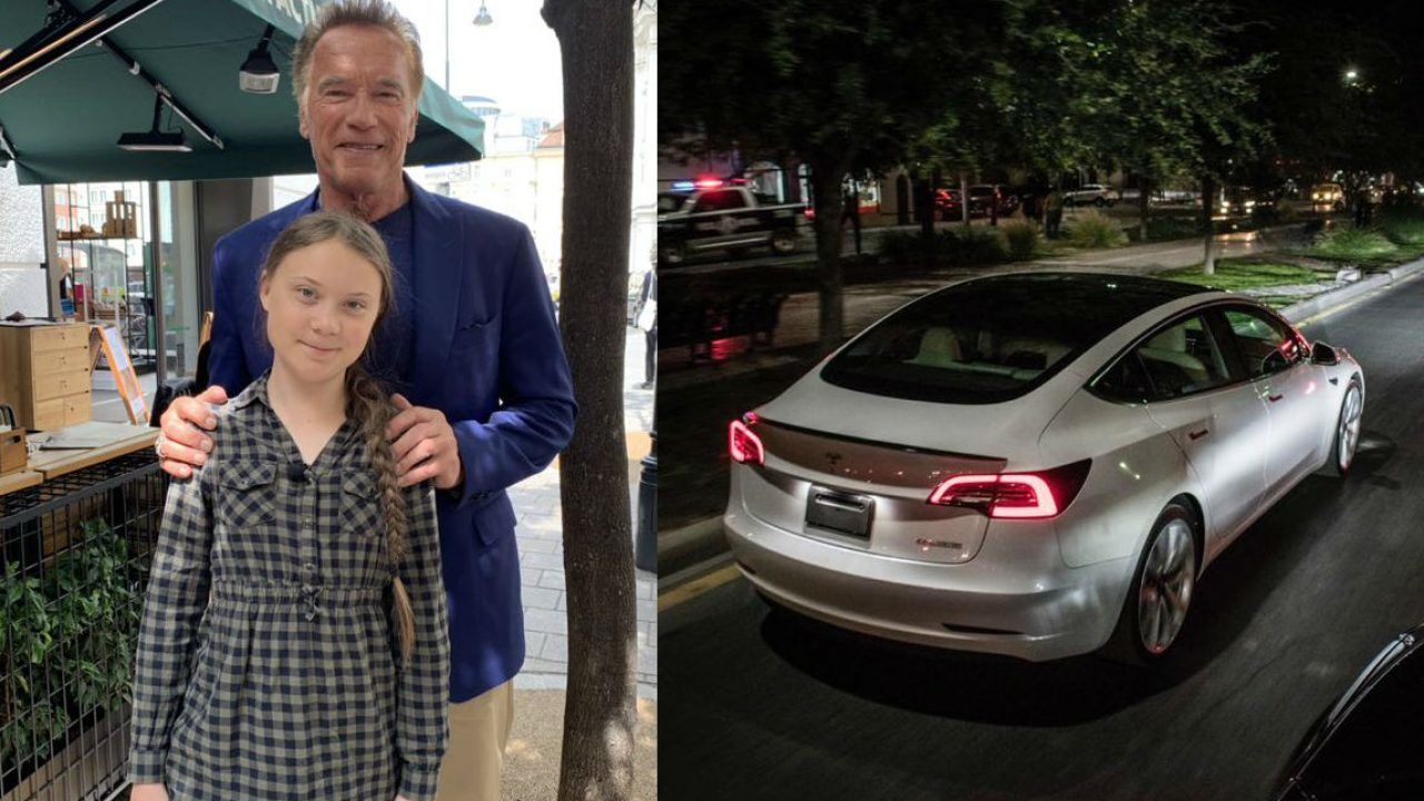 Schvarzenegger zapůjčil Thunbergové Teslu Model 3