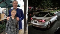 Schvarzenegger zapůjčil Thunbergové Teslu Model 3
