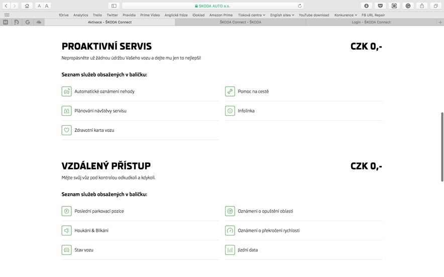Škoda Connect webové rozhraní