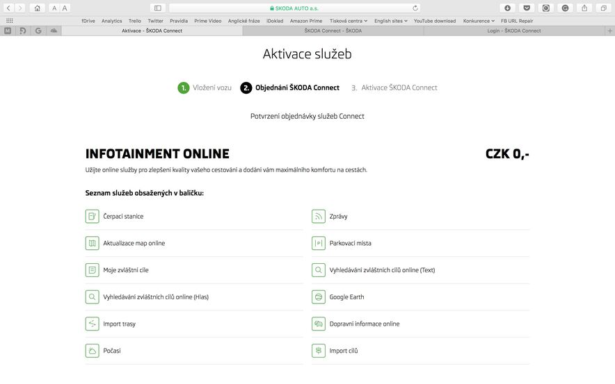 Škoda Connect webové rozhraní