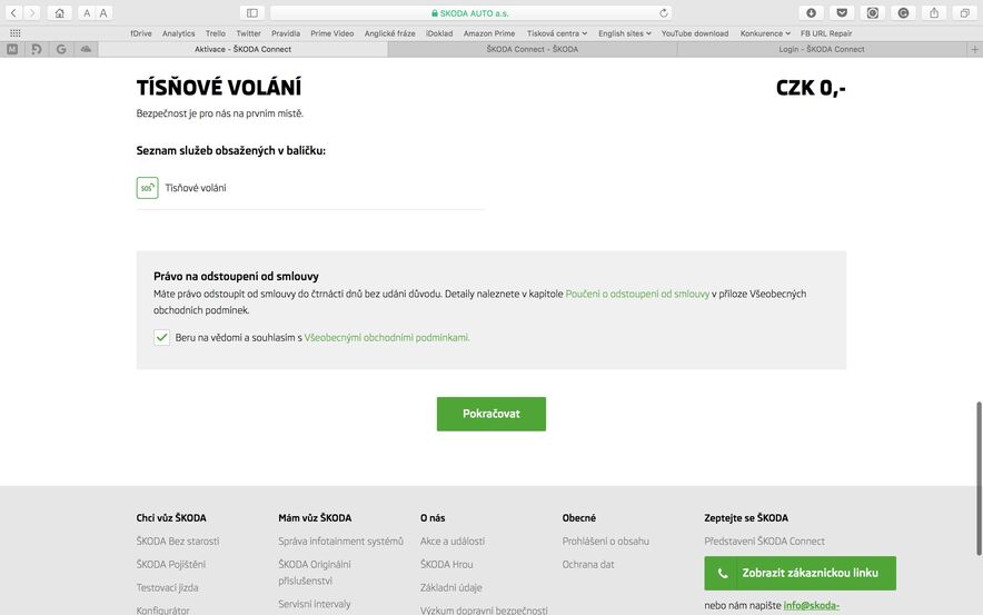 Škoda Connect webové rozhraní