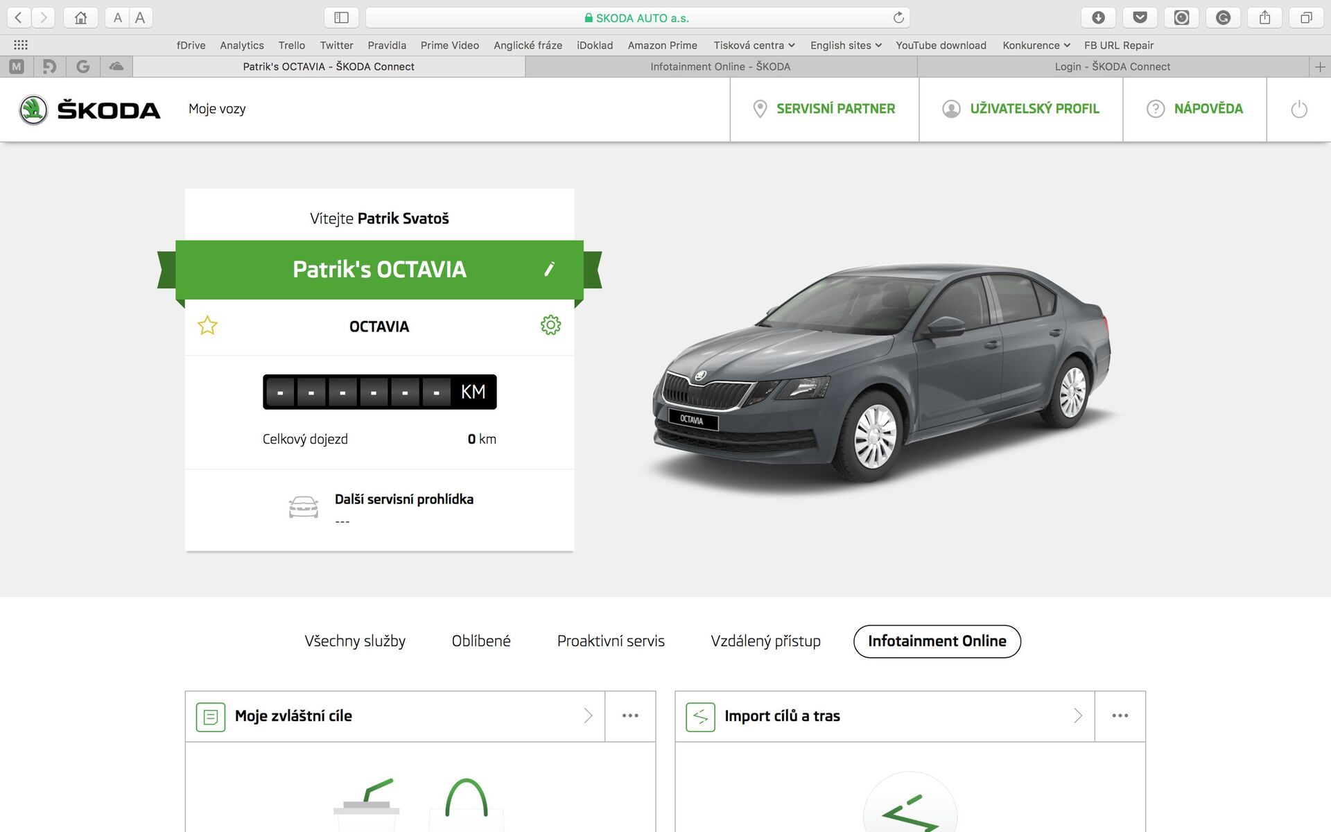 Škoda Connect webové rozhraní