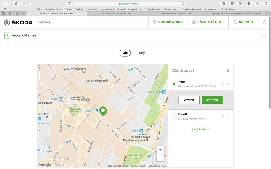 Škoda Connect webové rozhraní