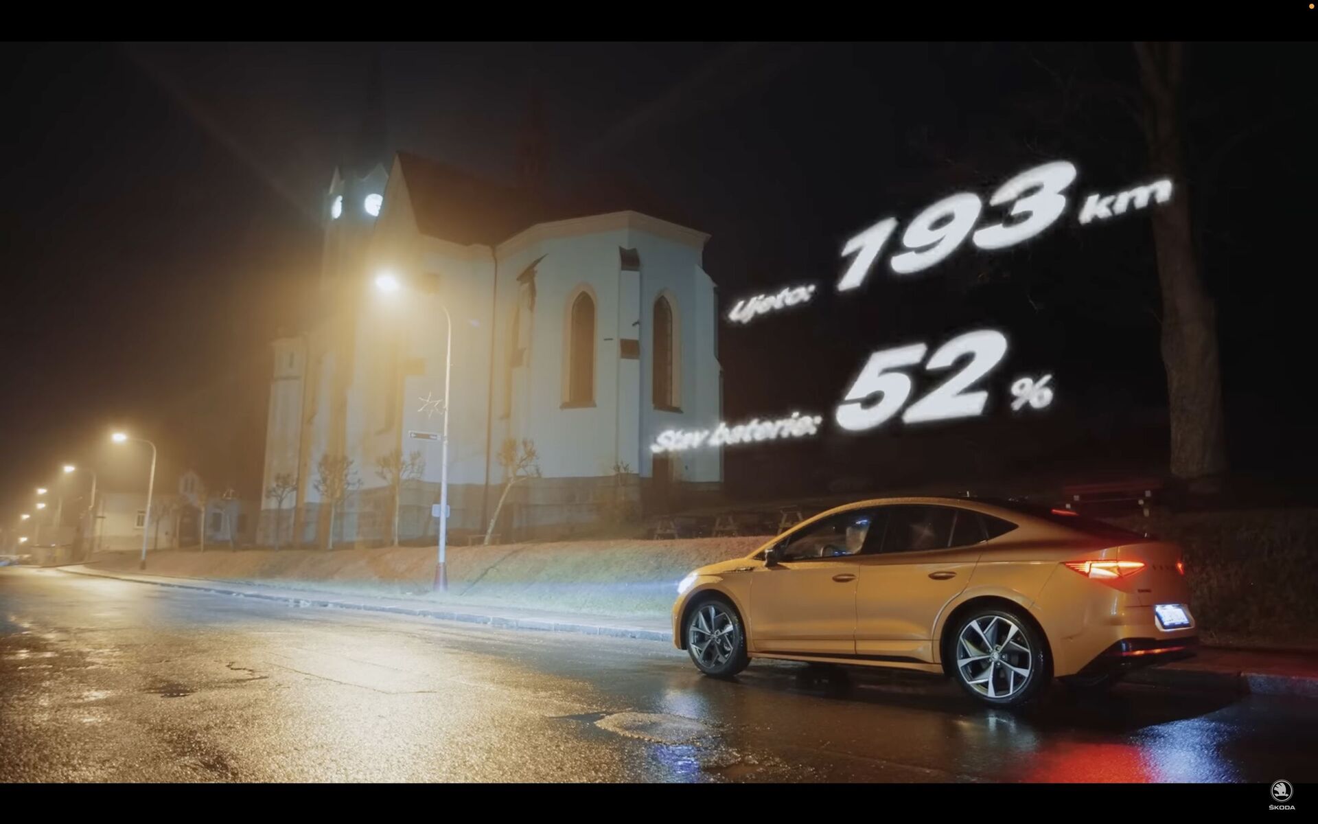 Škoda Enyaq Coupé RS iV, ujeto 193 km a v baterii zbývá 52 %