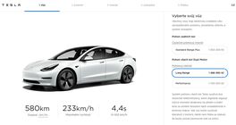 Tesla Model 3 v konfigurátoru