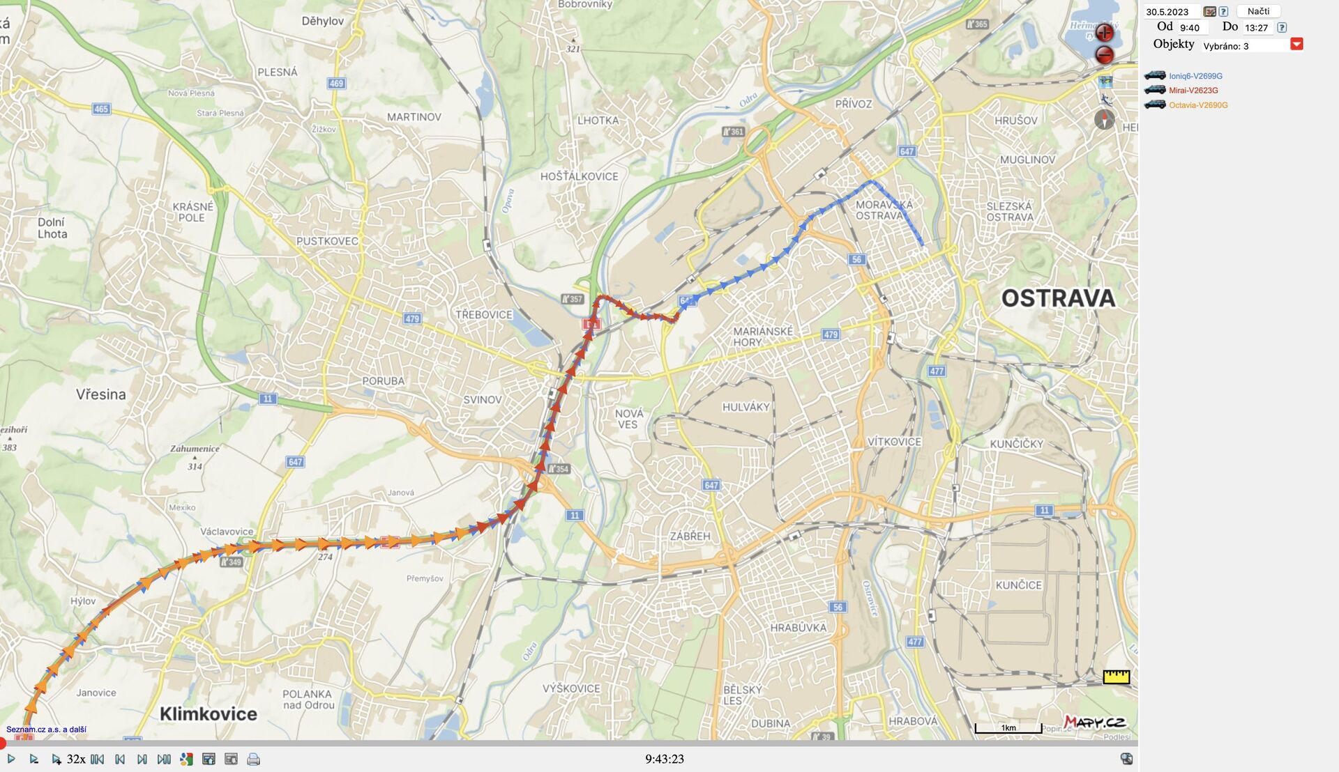 Trasy všech vozidel