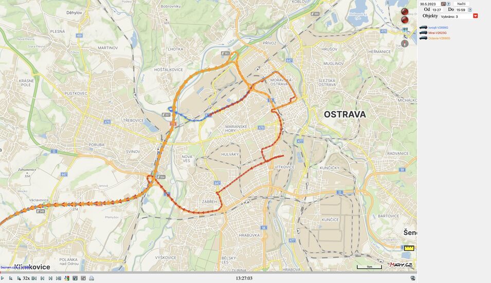 Trasy všech vozidel