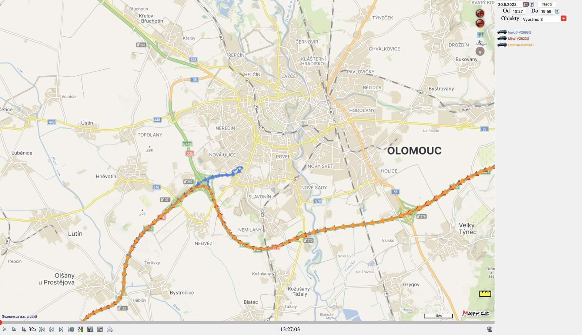 Trasy všech vozidel