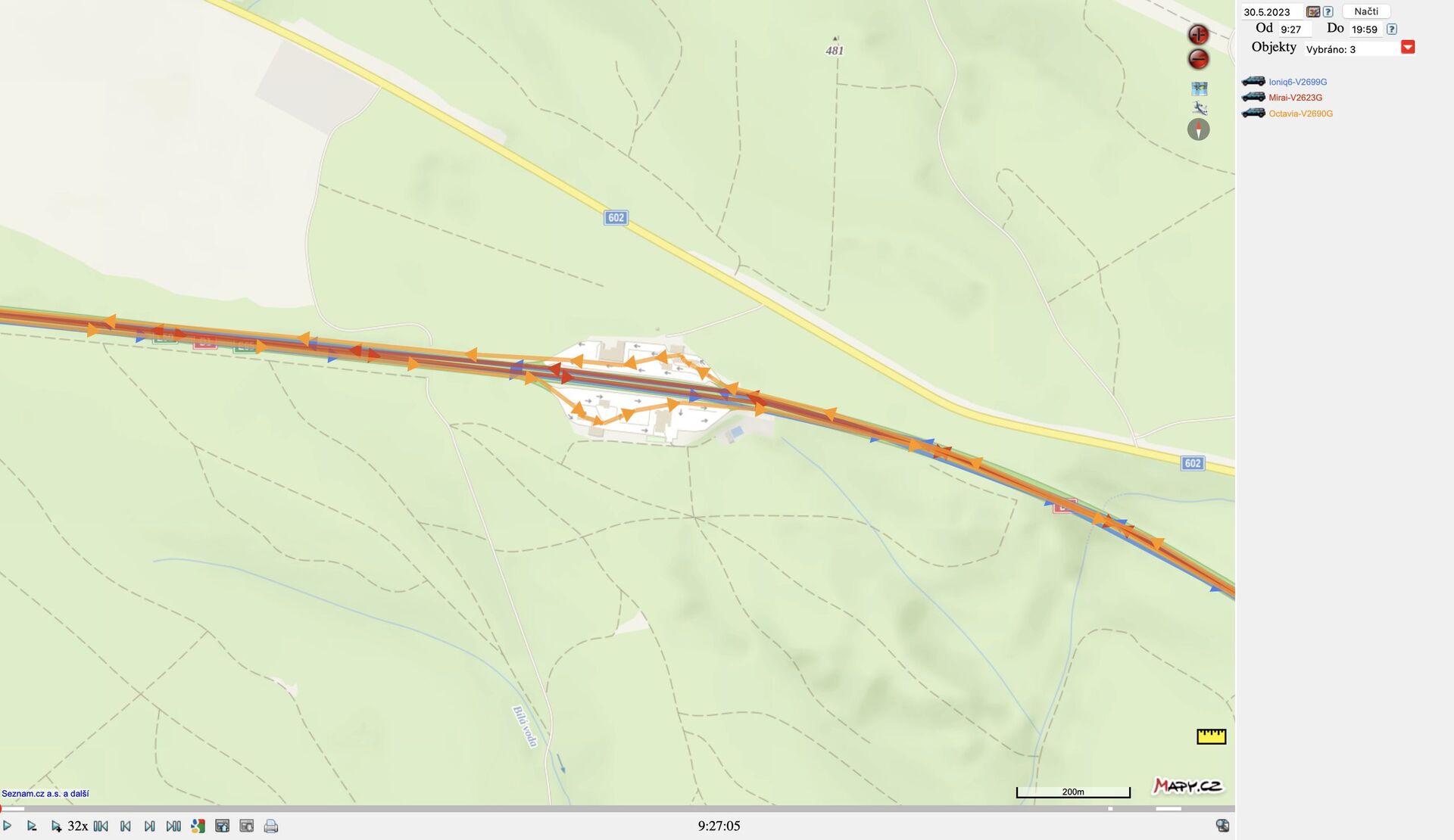 Trasy všech vozidel