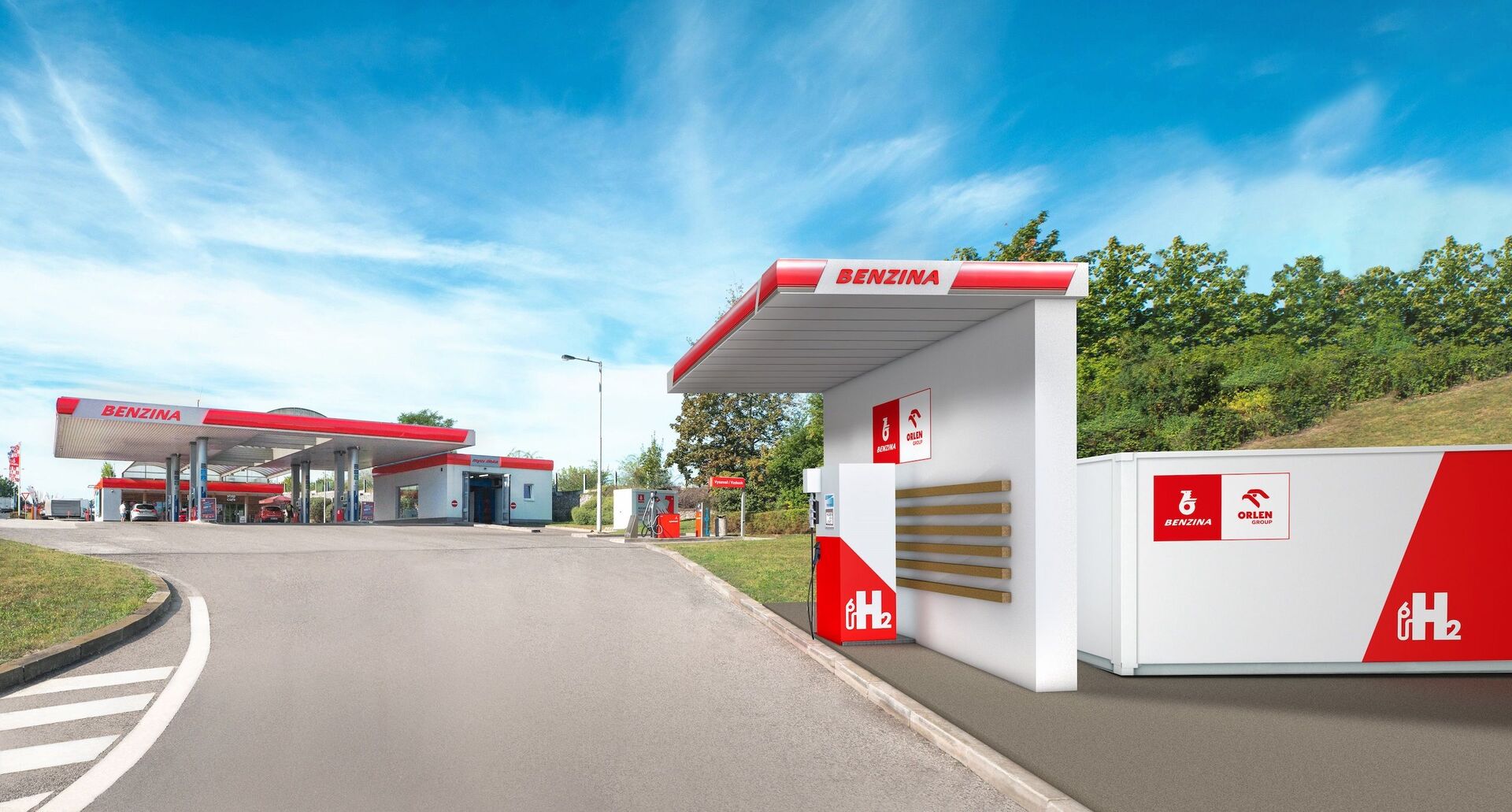 Vizualizace vodíkové plnicí stanice Benzina na Barrandově