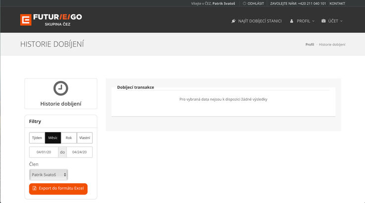 Webové rozhraní pro správu nabíjení u skupiny ČEZ