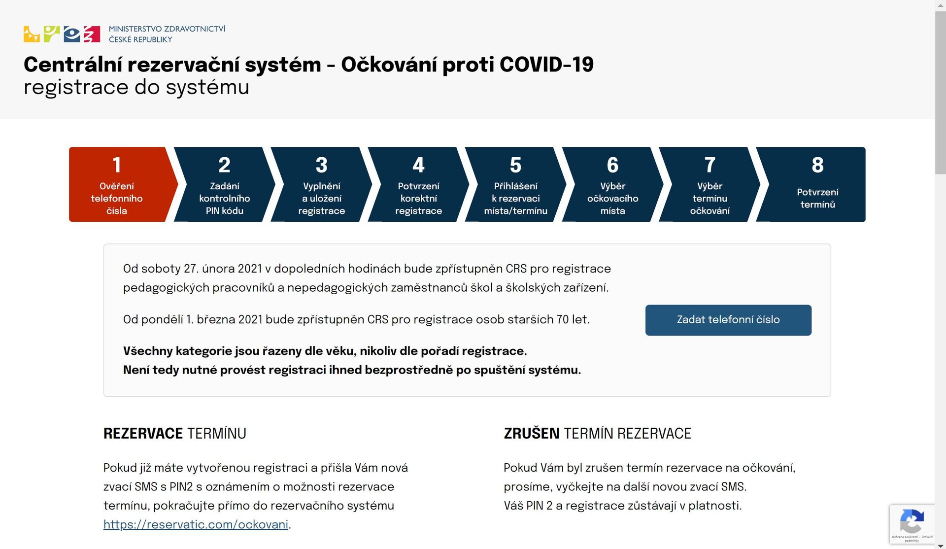 Centrální rezervační systém - Očkování proti COVID-19