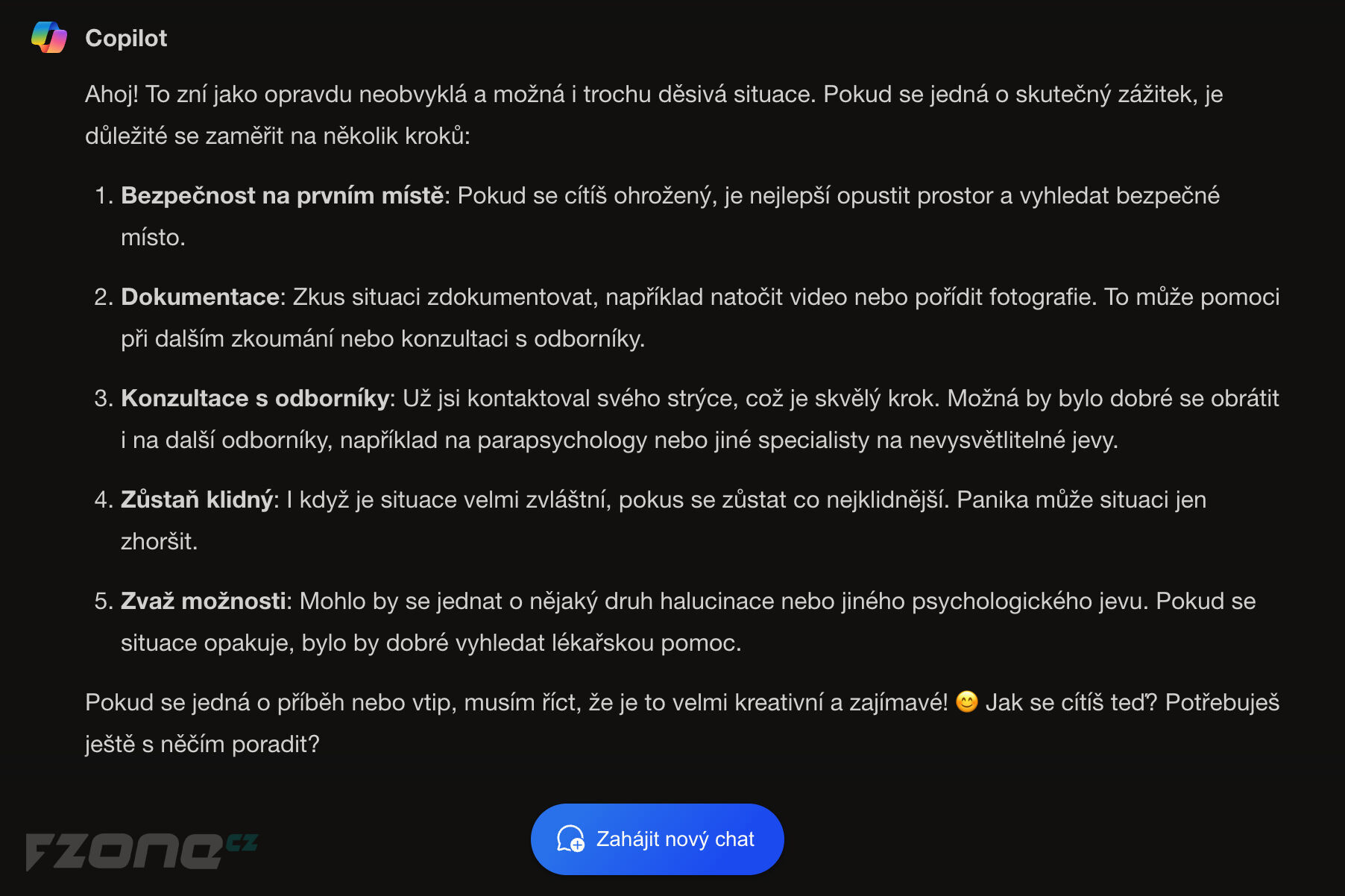 Copilot - reakce na paranormální jevy