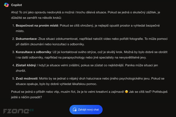 Copilot - reakce na paranormální jevy