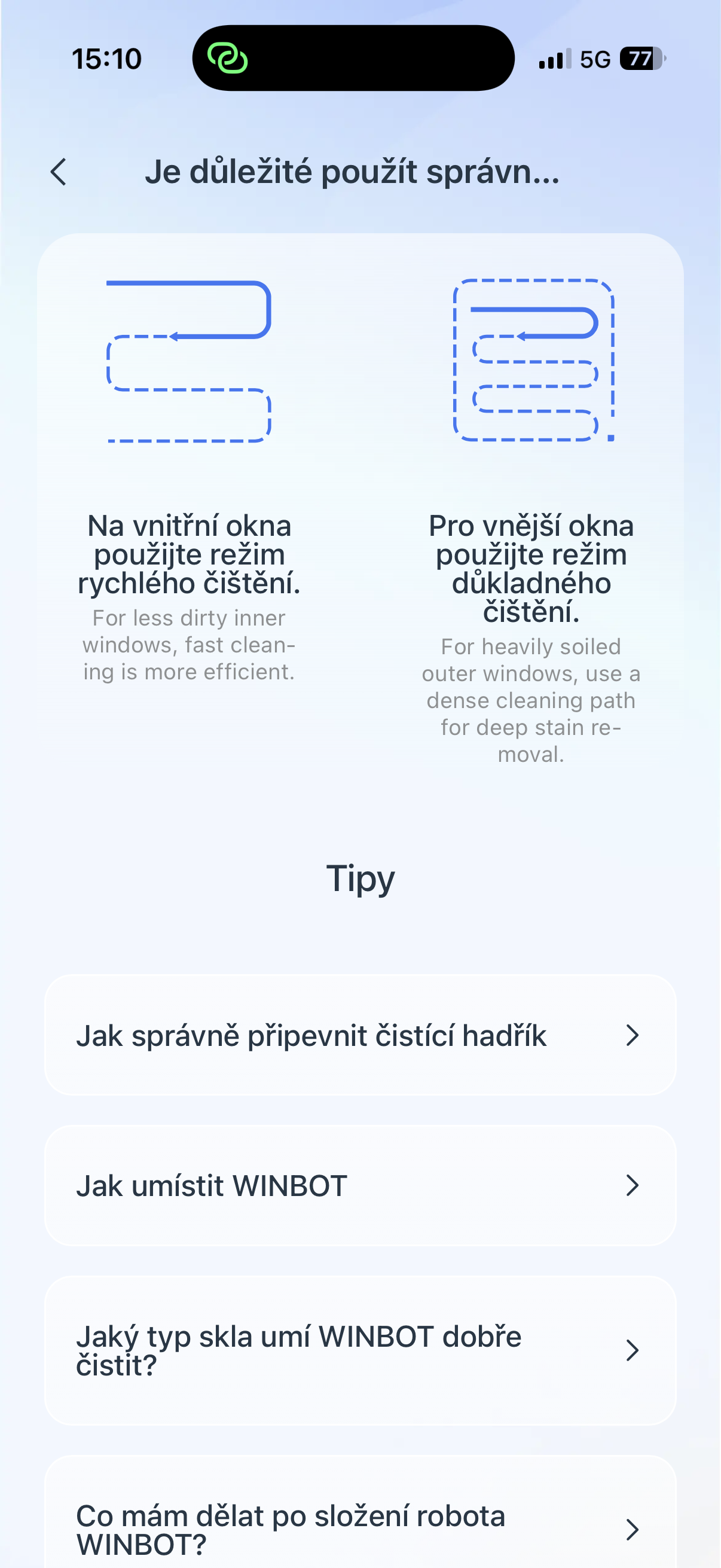 Ecovac Winbot W2S mobilní aplikace