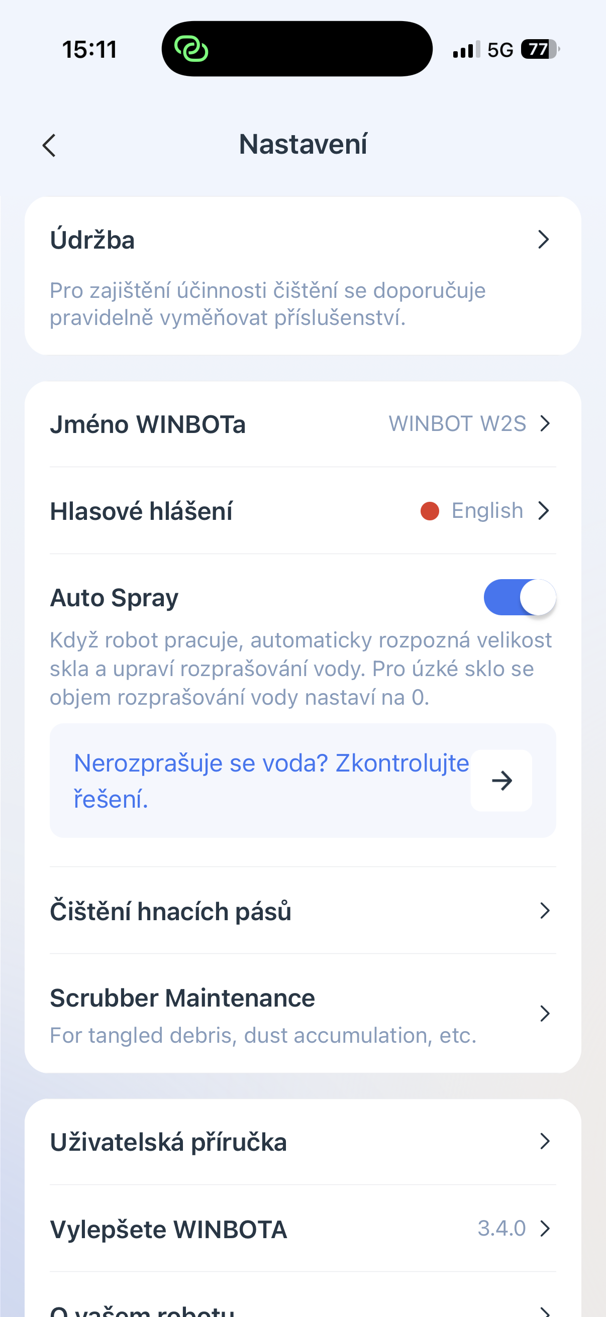 Ecovac Winbot W2S mobilní aplikace