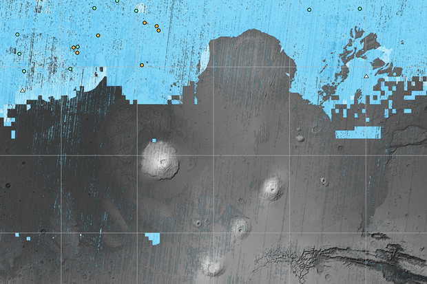 Nová mapa Marsu ukazuje, kde všude se nachází vodní led