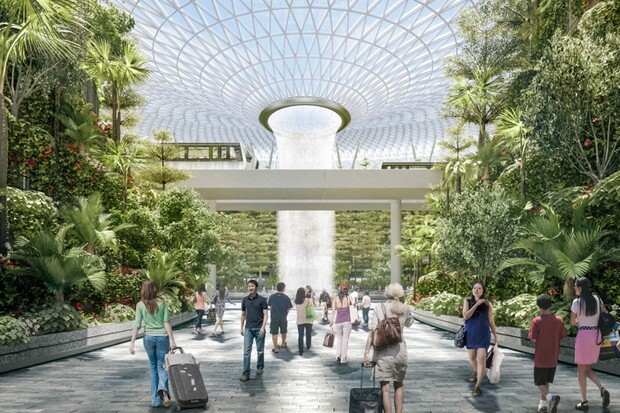 Singapurské letiště se dočká obřího komplexu s obchody, zahradami i vodopádem