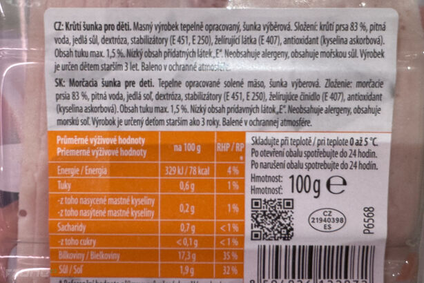 Složení kuřecí šunky