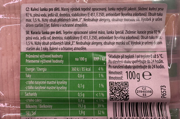 Složení kuřecí šunky